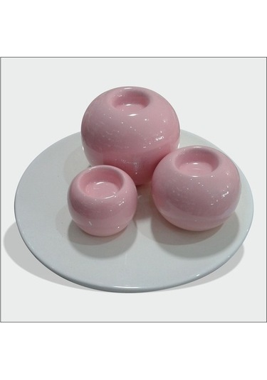 Seramik Krem Pembe Mumluk Seti Biblo