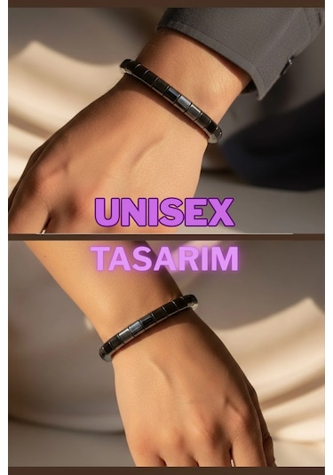 Unisex Kaliteli Hematit Bileklik 432-1 Gri
