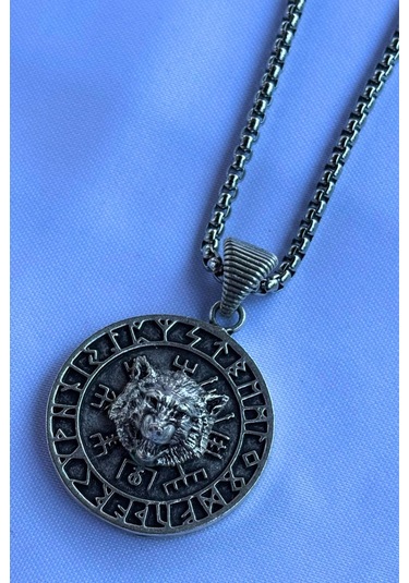 Kurt Vegvisir Pusula El İşçiliği Paslanmaz Çelik Zincir Erkek Kolye Gümüş