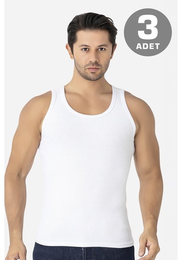 Erkek Beyaz Fitilli Kaşkorse Atlet 3'lü Paket Esnek Ve Yumuşak Kumaş Beyaz