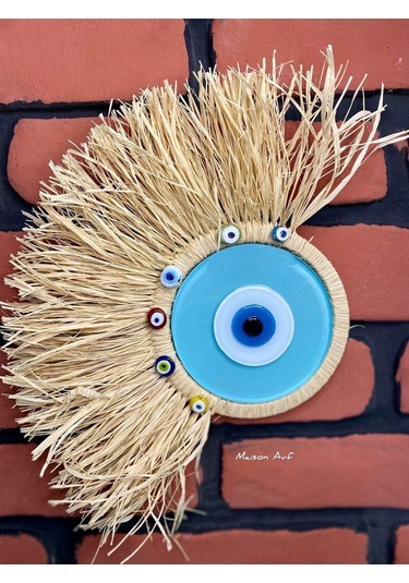 El Yapımı Yelpaze Model Rafya Nazar Duvar Süsü M099