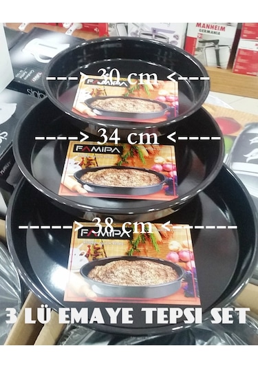Emaye Fırın Tepsi Seti 30/34/38 CM Boylarda 3 Tepsi Siyah