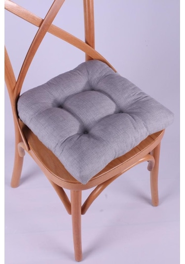 Altınpamuk Altınpamuk Lina Pofidik Gri Sandalye Minderi Özel Dikişli Bağcıkl