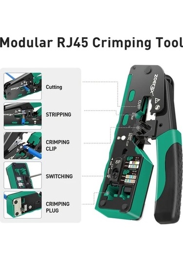 Besthome1 Yeşil Zoerax Rj45 Sıkma Aracı Cat7-6a-6-5e Ethernet Tel Kesici Yedek Bıçaklı