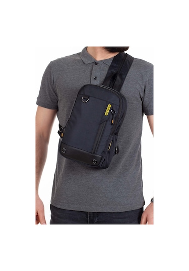 Newish Polo Erkek Kumaş Çapraz Göğüs Ve Omuz Çantası New158 - Siyah - Sarı