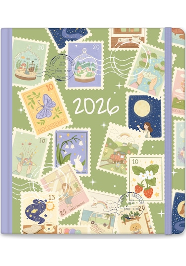 2026 Dikey Haftalık Ajanda 12 Aylık Sert Kapak 18x20 Cm - Yeşil Yeşil
