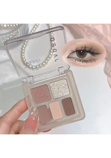 5 Renk Parlak Gümüş Gri Siyah Göz Farı Paleti Su Geçirmez Kolay Boyama Süt Taro 03 C01