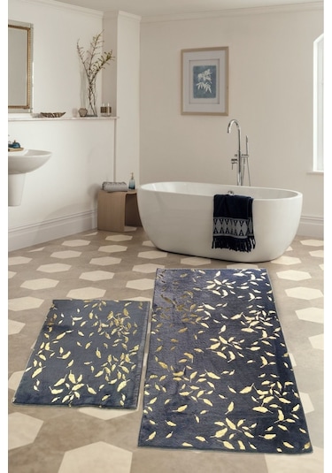 Yaprak Antrasit Tavşan 2li Altın Varaklı Kumaş Soft Gold Peluş Ba Antrasit