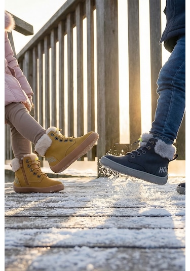 Hopfrög Furry Boots Lacivert Nubuk Barefoot Çocuk Botu Lacivert