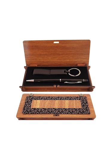 Ahşap Kutulu Siyah Kalem Anahtarlık Dekoratif Hediyelik