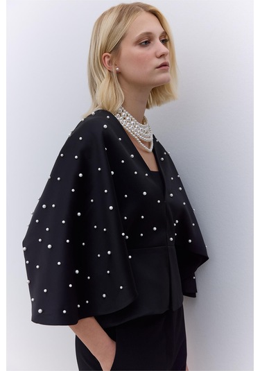 Manuka İncili Abiye Kimono Siyah