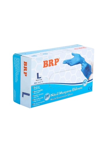 BRP Pudrasız Nitril Muayene Eldiveni L Beden Mavi 100'lü