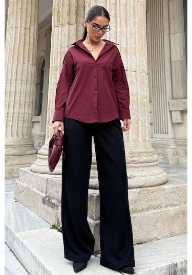 Madmext Bordo Basic Kadın Gömlek Mg2355 Bordo