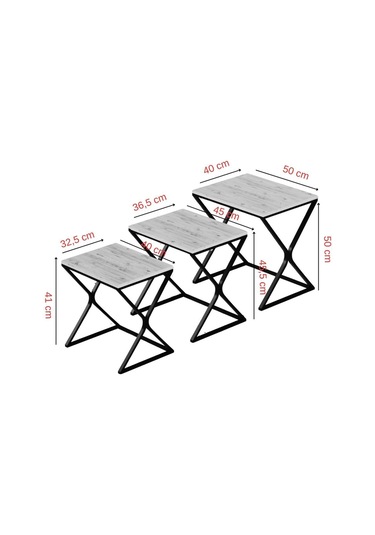 Makbulce Bulut 3lü Zigon Sehpa Krom Ayak Beyaz Mermer