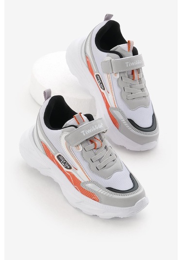 Eva Faylon Taban Desenli Cırtlı Lastik Bağcıklı Çocuk Unisex Gri Oranj Spor Ayakkabı Tbkmn310 Gri Oranj
