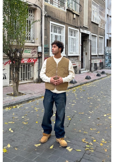 Flaw Eskitme Model Çizgili Baggy Jean Lacivert Lacivert