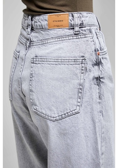 Itsbasic Kadın Gri Renk Doris Straight Fit %100 Koton Denim Jean