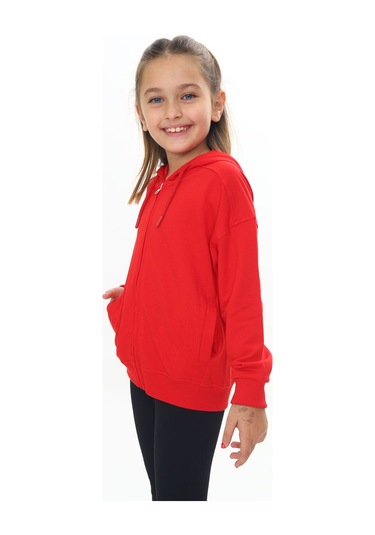 Toontoy Kız Çocuk Kapüşonlu Hırka Kırmızı