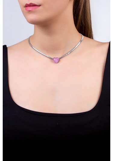 Pembe Kalp 18 Ayar Beyaz Altın Kaplama Gümüş Charm
