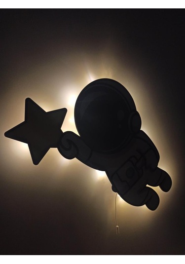 CajuArt Yıldız Astronot Ahşap Işıklı Çocuk Odası Duvar Tablosu