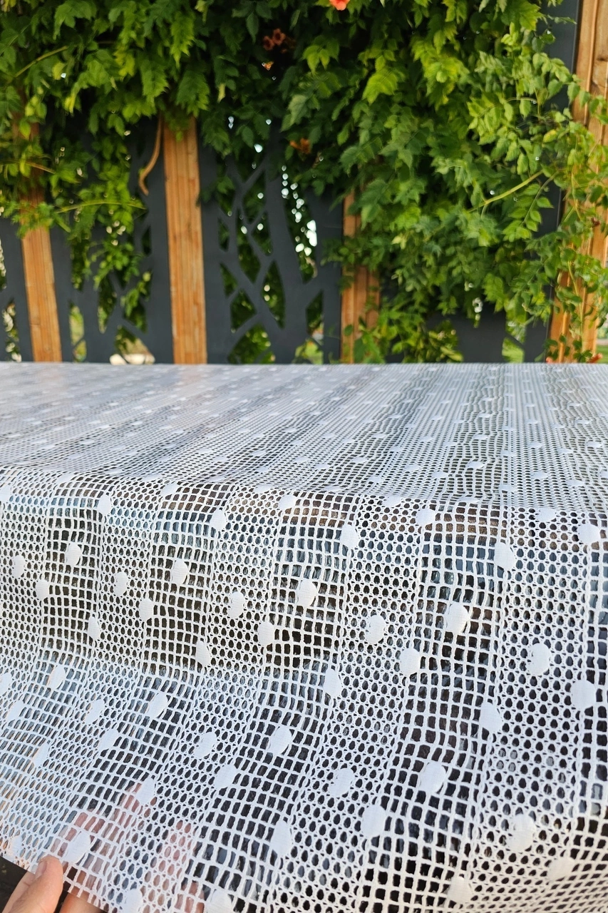 Rona Home Hasır Lüx Pvc Kaplamalı Silinebilir Şeffaf Masa Örtüsü Pvc Su Geçirmez Lüks Muşamba Sofra Bezi Krem