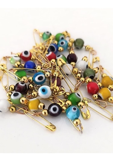 10 Adet 1 Cm Maşallahlık İğneli Cam Karışık Renkli Nazar Boncuğu