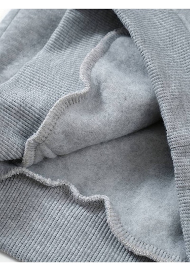 Hırsch Gri Kadın Oversize Basic Kapüşonlu Lastikli Milano Italy Baskılı Pamuklu Eşofman Takımı Gri