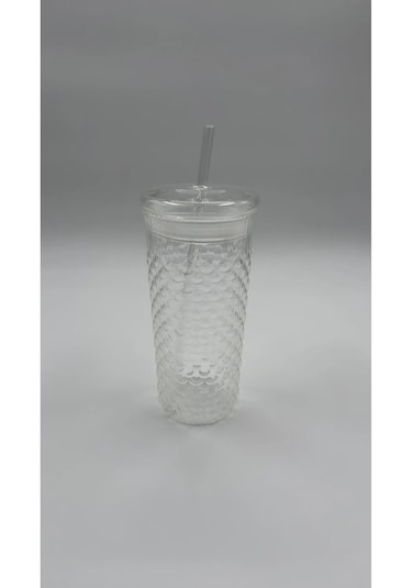 Squama 650 Ml Cam Kapaklı Borosilikat Kahve Bardağı Pipetli Soğuk & Sıcak İçecek Bardağı Şeffaf