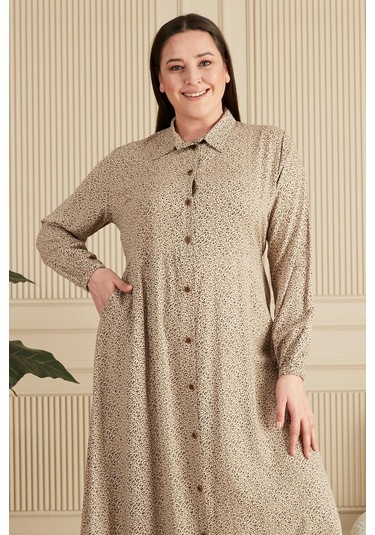 Kadin Buyuk Beden Çıtır Desen Yazlik Tesettur Elbise 001