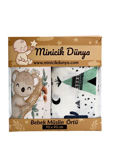 Müslin Örtü İkili 90x90 Minicik Kaktüs Bahçesi-minicik Kuala Sevgisi