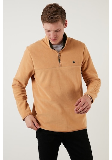 Buratti Slim Fit Anti-Pilling Tüylenme Yapmayan Bato Yaka Kışlık Şardonlu Erkek Polar 5906001 Vizon