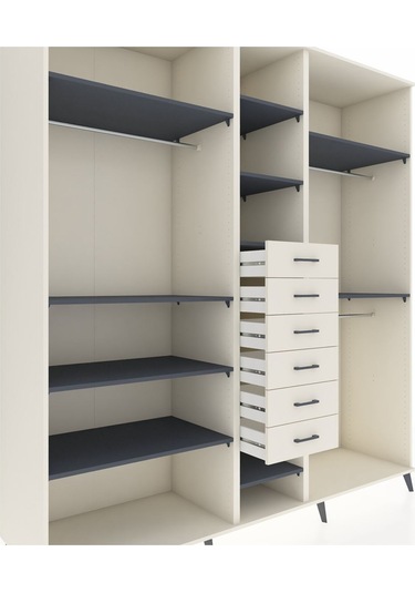 Kronos Dolap 10 Raflı 6 Çekmeceli 3 Askılı 220x59x243 Aytaşı-antrasit/aytaşı Antrasıt/aytası
