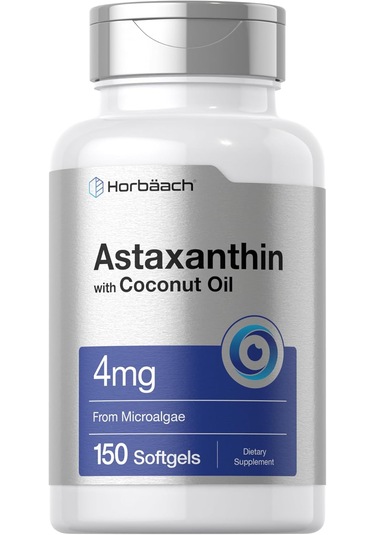 Horbäach Astaxanthin With Coconut Oil Skin Eyes Heart Support 4mg 150 Softgels Aromasız