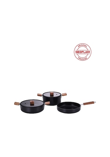 Neoflam Bien Black 5 Parça Indüksiyonlu Tencere Tava Seti, Akasya Ağacı Sap Ve Kulplu