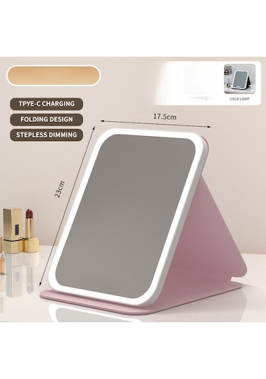 Geeroyoo Usb Şarjlı Led Makyaj Aynası - Üç Renk Işık, Dokunmatik Dimmer, Folding Tasarım, Taşınabilir, Yüksek Kaliteli Cam - Pembe Büyük Boy Pembe Büyük Şarjlı Üç Renkli Işık Hd Ayna Dokunmatik Ayarlı - Doğal Işık
