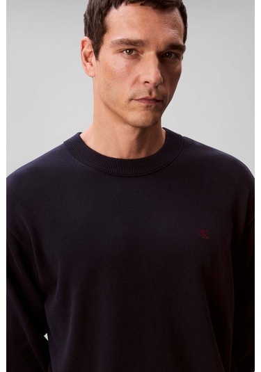 Erkek Nakışlı Harf Logolu Bisiklet Yaka Kazak - Lacivert Dark Sapphire