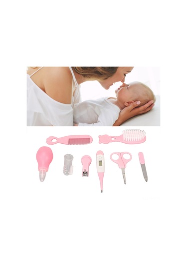 Hangfox Bebek Sağlık Bakımı Seti 8 Parça: Burun Emici, Tırnak Kesici, Tarak, Fırça, Termometre - Taşınabilir Çanta İle Güvenli Kullanim Pembe