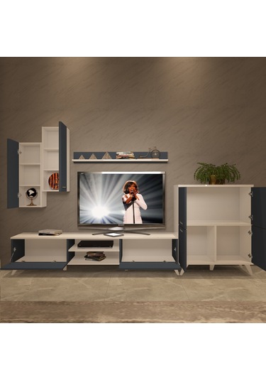 Decoraktiv Eko 6 Mdf Dvd Retro Tv Ünitesi Tv Sehpası Beyaz - Antrasit