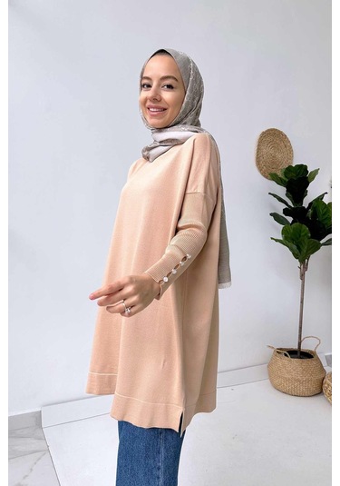 Kol Detay Merserize Tunik - Sütlü Kahve Sütlü Kahve