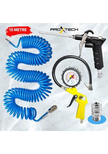 Proxtech Kompresör Lastik Şişirme. Spiral Hava Hortumu 15 Mt