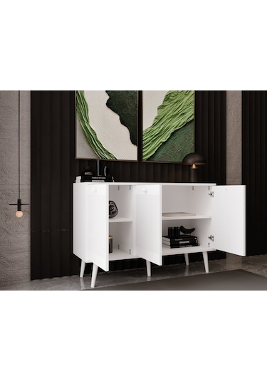Melura Konsol 120 Cm %100 Mdf Lake Ahşap Ayaklı Beyaz