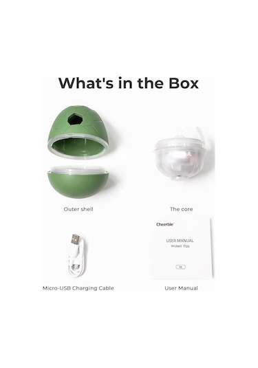 Cheerble Akıllı Yumurta Oyuncak - Şarjlı, Yem Atmalı, Kedi & Köpekler İçin Yeşil 8x8x10 Cm