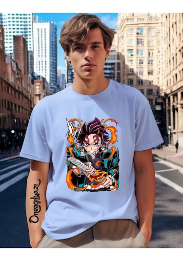 Baskılı Erkek Oversize T-shirt Bebe Mavisi