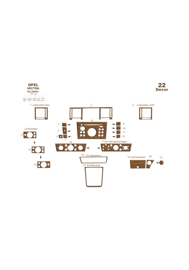 Opel Vectra C Konsol-torpido Kaplama 2002-2008 22 Parça-açık Meşe Seçenekler
