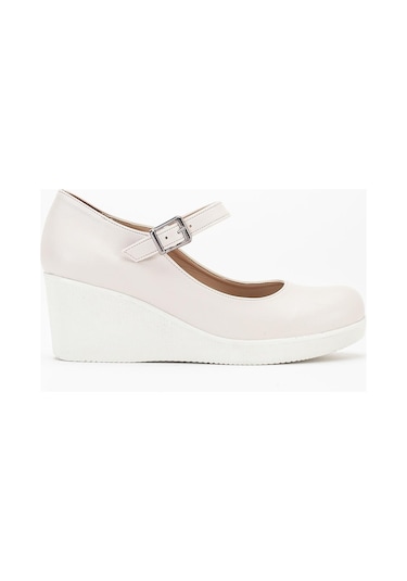 Baretli Suni Deri Bej Rugan Kadın Dolgu Taban Ayakkabı-3808 Bej