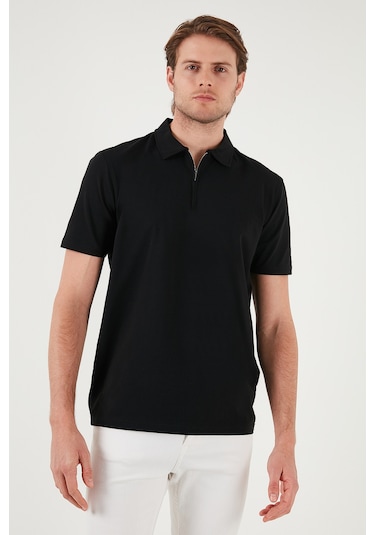Buratti Pamuklu Regular Fit Yarım Fermuarlı Erkek Polo Yaka T Shirt 5902972 Siyah