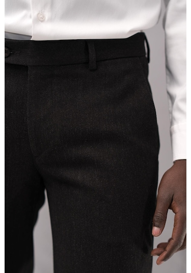 Ecer Regular Fit Düz Kalın Kışlık Gabardin Yan Cepli Pantolon Siyah
