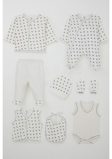 Breeze Erkek Bebek Hastane Çıkışı 8 Li Deniz Temalı Çapa Desenli 0-3 Ay, Ekru Ekru