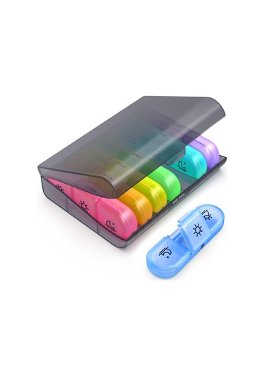 Qingmipy "7 Günlük Büyük Kapasiteli Hap Organizatörü - Sabah, Öğle, Akşam İçin 3 Bölmeli Taşınabilir İlaç Kutusu" Çok Renkli