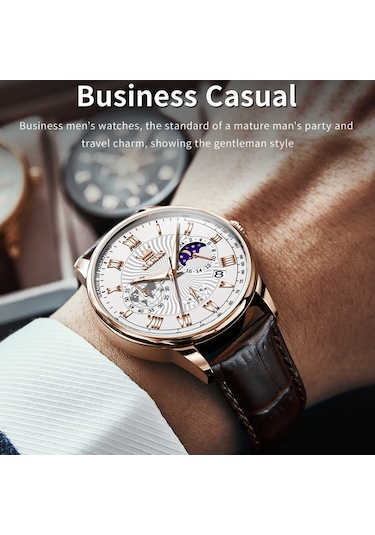 Olevs 2893 Erkekler Çok Fonksiyonlu İş Kuvars Saati Kahverengi + Beyaz